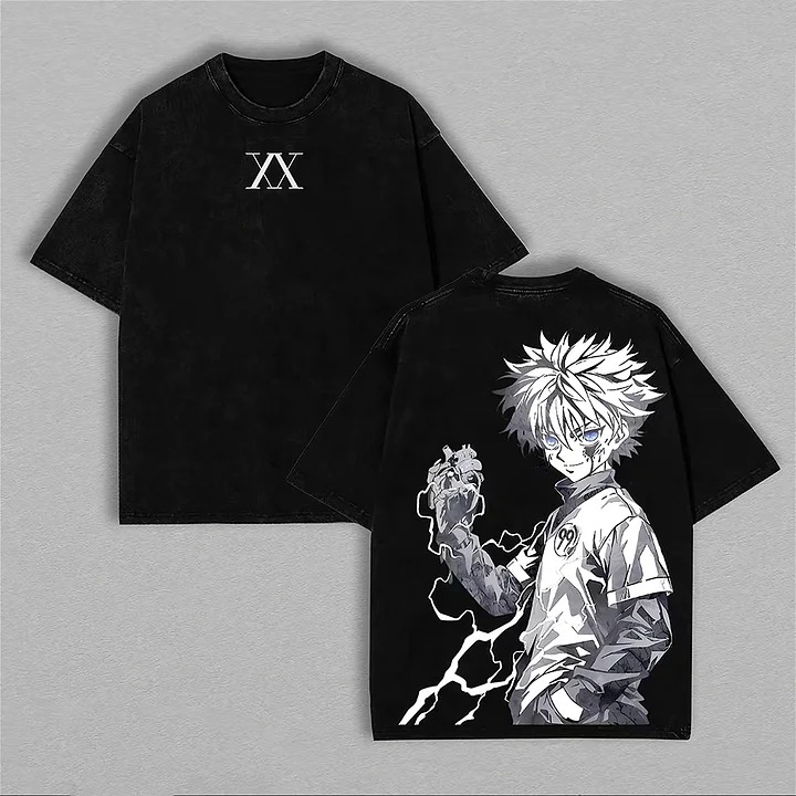Cosplay Anime Killua Zoldyck - Футболка унисекс оверсайз Y2K с двусторонним